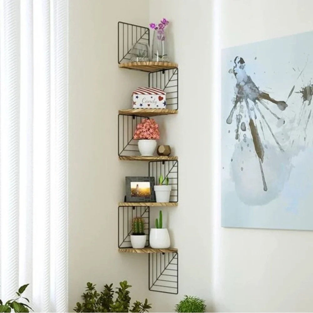 Corner Shelf Wall Mount of 5 Tier Rustic Wood Floating Shelves Wall Shelves